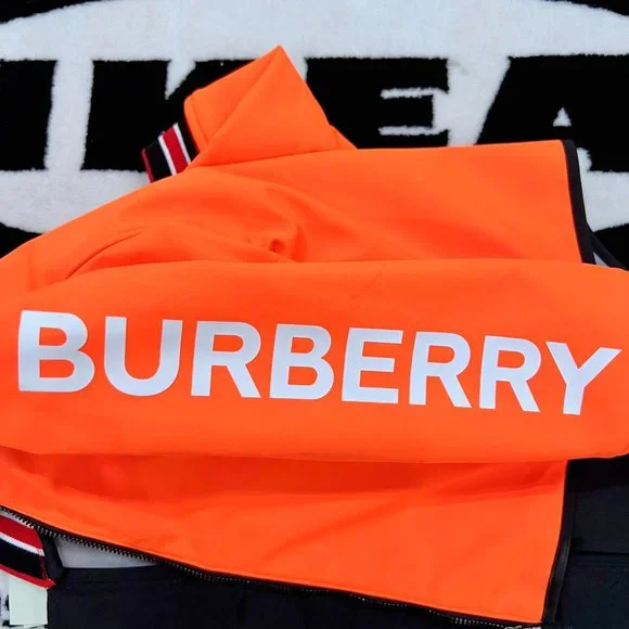 Burberry Kids Layered Logo Print Water Repel Coat Over Orange Logo Bomber Jacket